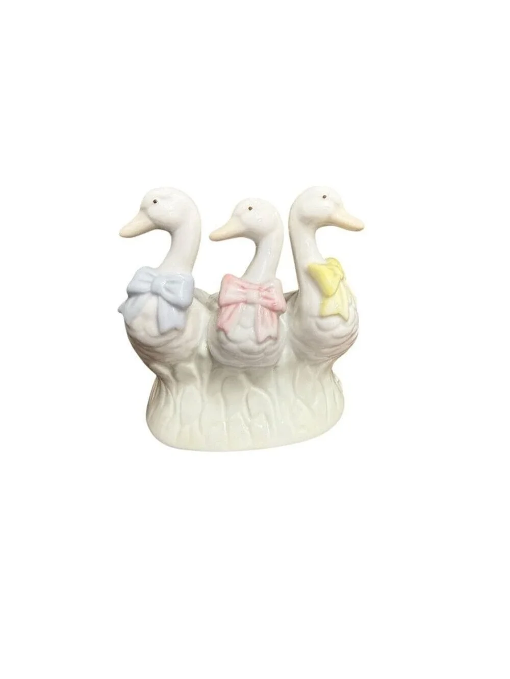 Vintage Ceramic‎ Duck Candle Holder Trio Pastel Bows Made in Taiwan